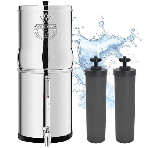 Weeplow® Venus ECO - Système de Filtration d'Eau par Gravité 5.6L Litres AISI 304 avec 2 Eléments de Purification O'Pure 2 Et Robinet 100% Inox (Inox, 5.6L ECO) - Image 1