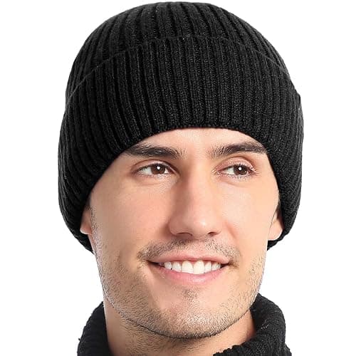 Vgogfly Lined Men Beanie Slouchy Knit Skull Cap Warm Stocking Hats Guys Women Striped Winter Beanie Hat thumbnail 2