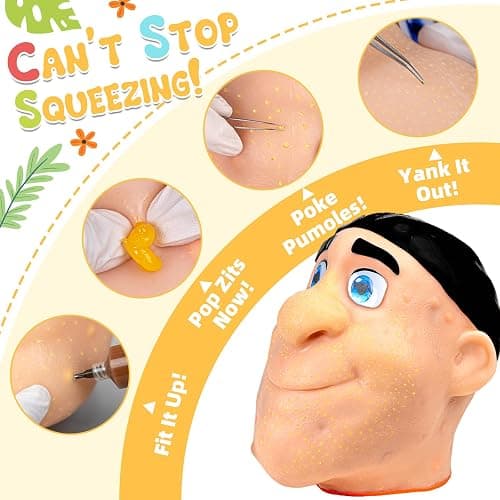 2026 Premium Pack Refillable Pimple Popping Toy – Big Head Squeeze Toy for Stress & Anxiety Relief, Realistic Pus Burst Fidget Toy, Funny Gag Gift for Adults, Black Hair thumbnail 3