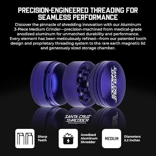 Santa Cruz Shredder Herb and Spice Grinder 3 Piece Medium 2 1/8" Superior Grip and Aluminium (Purple) thumbnail 3
