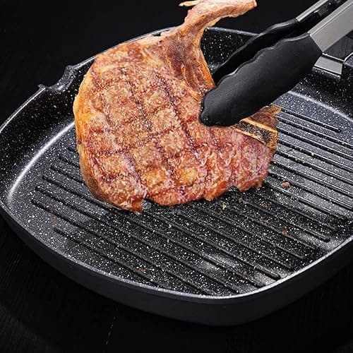 MasonOL20 Non-stick Grill Pan with Folding Handle for Meat, Fish and Vegetables For All Heat Sources 24cm/9.4IN for Stove Tops, Induction, Black thumbnail 6