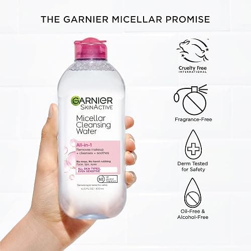 Garnier Micellar Cleansing Water, All-in-1 Makeup Remover and Facial Cleanser, For All Skin Types, 3.4 Fl Oz (100mL), 1 Count (Packaging May Vary) thumbnail 8