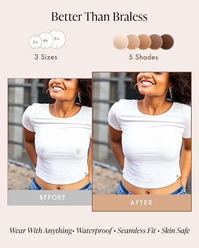 Bare Babe Reusable Silicone Nipple Covers - Waterproof, Nude, 4 Shades - Sticky Breast Stickers for Strapless Dress thumbnail 8