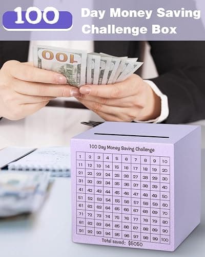 Money Saving Box, Unbreakable Piggy Bank for Adults Save $5,050 Metal Savings Box, 100 Day Money Saving Challenge Stainless Steel Box Must Break to Open 4.72 Inch (Purple) thumbnail 4
