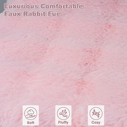 Vhen When Orthopedic Dog Beds for Medium Dogs, Fluffy Faux Rabbit Fur Pet Bed with Removable Washable Cover, Dog Bed Mat with Egg Crate Foam & Waterproof Lining, Anti Slip Bottom, Pink,30"x20"x3" thumbnail 2