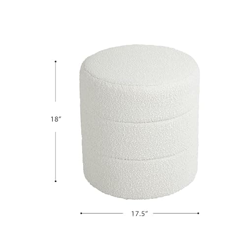 HomePop Upholstered Round Ottoman (No Lid, Seat Only) | HomePop Home Décor | Round Pouf Foot Rest – Cream Boucle thumbnail 3