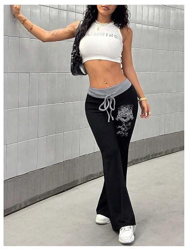 SOLY HUX Women's Goth Flare Pants Grunge Pants Flare Leggings Bootcut Bell Bottoms Emo Scene Y2k Clothes thumbnail 5