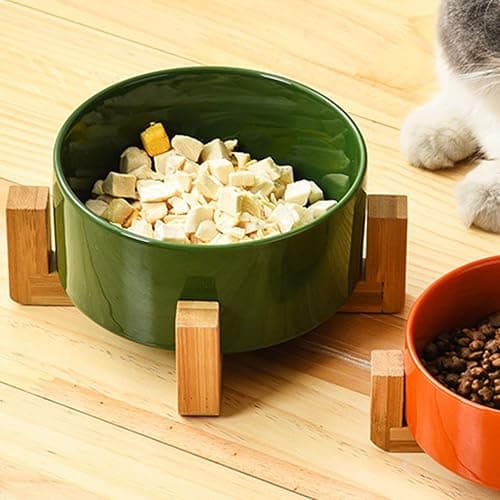 Petygooing Ceramic Dog Bowl Set with Stand, Cat & Dog Food and Water Bowls, Medium Size - Anti-Slip Set of 2 - 28 OZ /3.6 Cups - Rust Green thumbnail 5