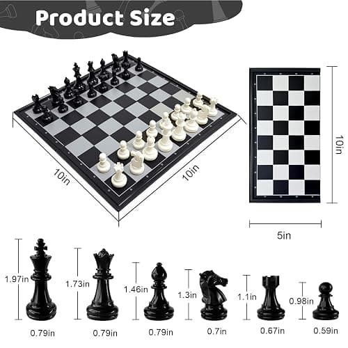 Travel Chess Set, 10 inch Magnetic Chess Board with 2 Extra Queen Portable Folding Board Chess Games for Kids, Adults thumbnail 3