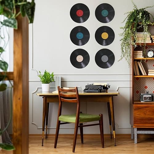 VOSAREA 8pcs Vinyl Record Wall Stickers Vintage Fake Record Wall Decals Decorative Vinyl Record Wall Ornaments for Music Party Room Home Cafe Bar Decor thumbnail 2