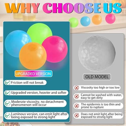 12 Pcs Glow in the Dark Sensory Balls, Upgraded Glowing Sticky Balls Stick to The Ceiling, Stress Relief Squishy Ball Toys for Adults & Kids, Stocking Stuffers, Asmr Cool Stuff & Party Favors thumbnail 7