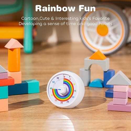Visual Timer for Kids, 60-Minute Countdown Timer for Classroom Office Kitchen, Desk Timer Kids Time Management Tools with Silent Operation, Pomodoro Timer Rainbow Pattern (White) thumbnail 5