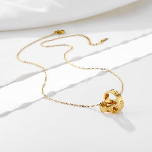 Women's Stainless Steel Necklace -18K Gold Women's Necklace, Gold Interlocking Titanium Steel Necklace, Women's Jewelry for Mother's Birthday, Father's Day Valentine's Day, Mother's Day, Girlfriend Necklace, Anniversary Necklace thumbnail 3