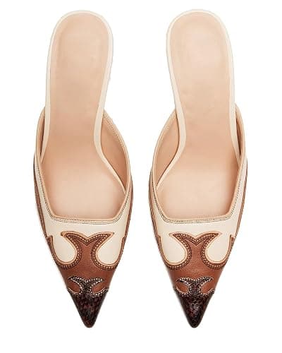 SOVANYOU Kitten Heel Mules for Women Pointed Toe Pumps Stitching Flame Design Close Toe Heels Comfortable Mules for Casual thumbnail 4