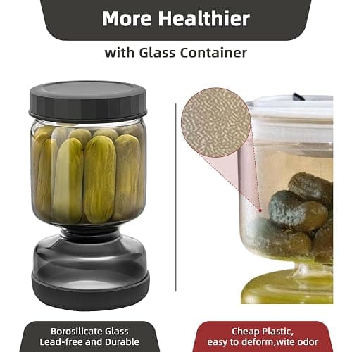 WhiteRhino Gurkenglas zum Umdrehen,1L Glas Einlegeglas, with Strainer,Gurken Behälter,Einlegeglas zum Umdrehen, for Olive, Kimchi,Jalapenos,Auslaufsichere Luftdichte Deckel - Grau/1l thumbnail 6