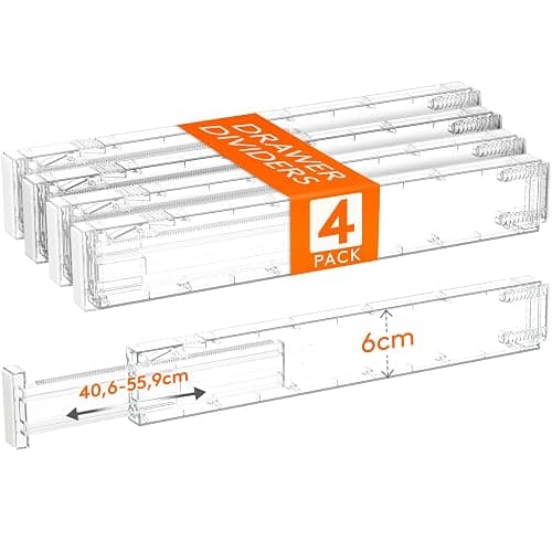 Lifewit 4 Divisori per Cassetti Cucina Alti 6cm, 40.6-56cm, Organizer Regolabili per Utensili, Vestiti e Trucchi, Separatori per Cassetti in Plastica per Camere da Letto - Image 1