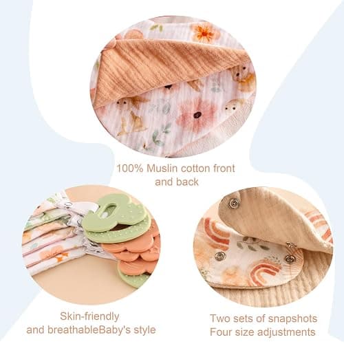 vuminbox Baby Bandana Drool Bibs 6-Pack and Teething Toys 6-Pack Made with 100% Organic Cotton, Absorbent and Soft Unisex thumbnail 6