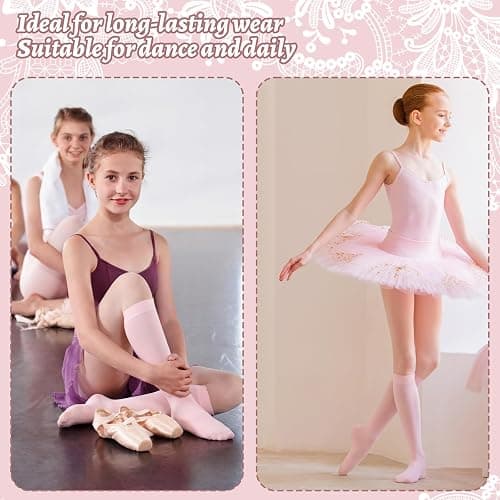 Cuffbow 4 Pairs Pink Ballet Tights Socks Thin Knee High Dancing Socks Women Girls Ballet Stockings for Dance Jazz Shoes thumbnail 6
