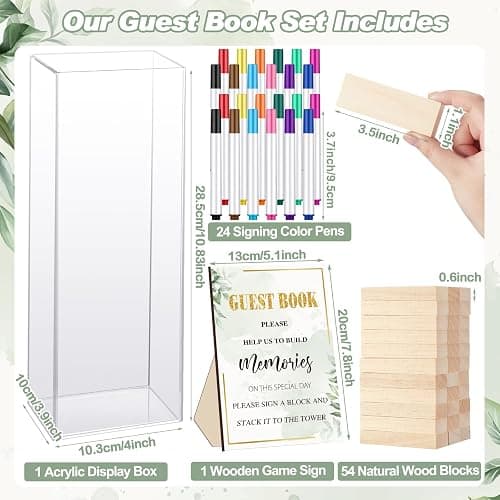 Beeveer 80 Pcs Wedding Guest Book Alternative Wooden Block Guest Book for Wedding Sign in Bridal Shower Decoration 54 Pcs Wooden Block Bridal Shower Game for Sign in, Reception(Greenery) thumbnail 3