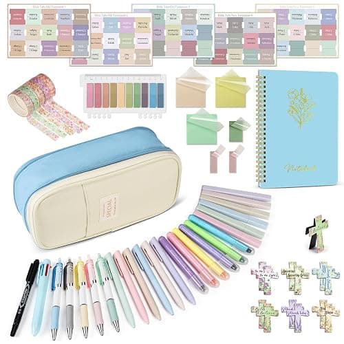 Bible Study Supplies Bible Journaling Kit: Bible Accessories Set with Journal, Pen Case, Tabs, Bookmarks, Tape, Highlighters and Pens No Bleed, Bibles Study Kit for Women Men Beginner Christian Gifts - Blue - Image 1