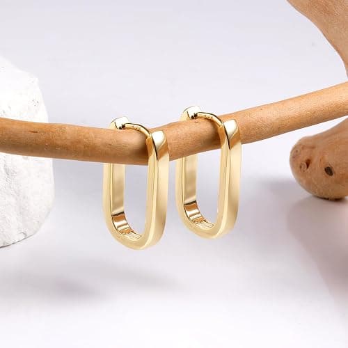 925 Sterling Silver Hoop Earrings for Women Small Square Hypoallergenic 14K Gold Plated Hoop Earrings Geometric Minimalist Rectangle Hoops thumbnail 2