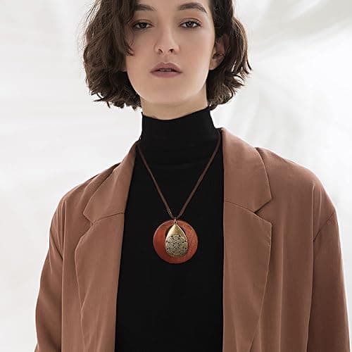 SAILIMUE 6Pcs Long Pendant Necklaces for Women Boho Vintage Wood Fall Sweater Necklaces Set Statement Feather Dragonfly Peace Sign Y Necklace Hippie Handmade Fashion Jewelry Accessories thumbnail 5