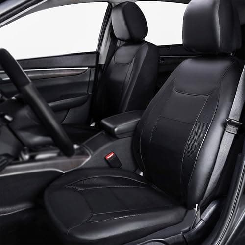 Flying Banner Universal Carbon Fibre Leather Car Seat Covers Airbag Compatible Seat Protector (Full Set, Black) thumbnail 3