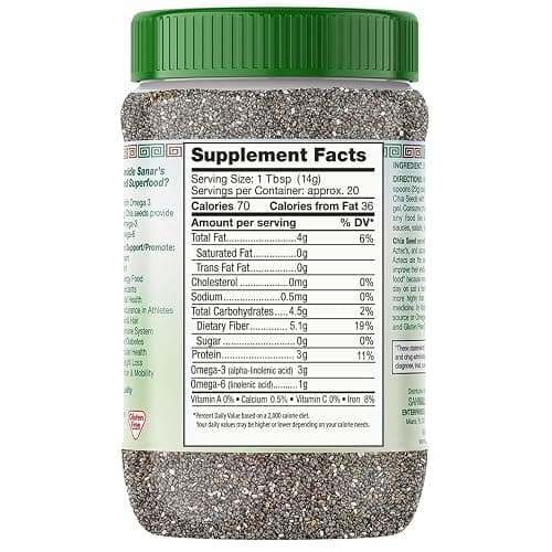 Sanar Naturals Chia Seeds | High Fiber, Omega 3 Superfood for Smoothies Oatmeal & Baking | Raw Black Chia Seeds, GLP-1 Support, Vegan, Non GMO, Gluten Free, Plant Based Protein, 10 oz thumbnail 2