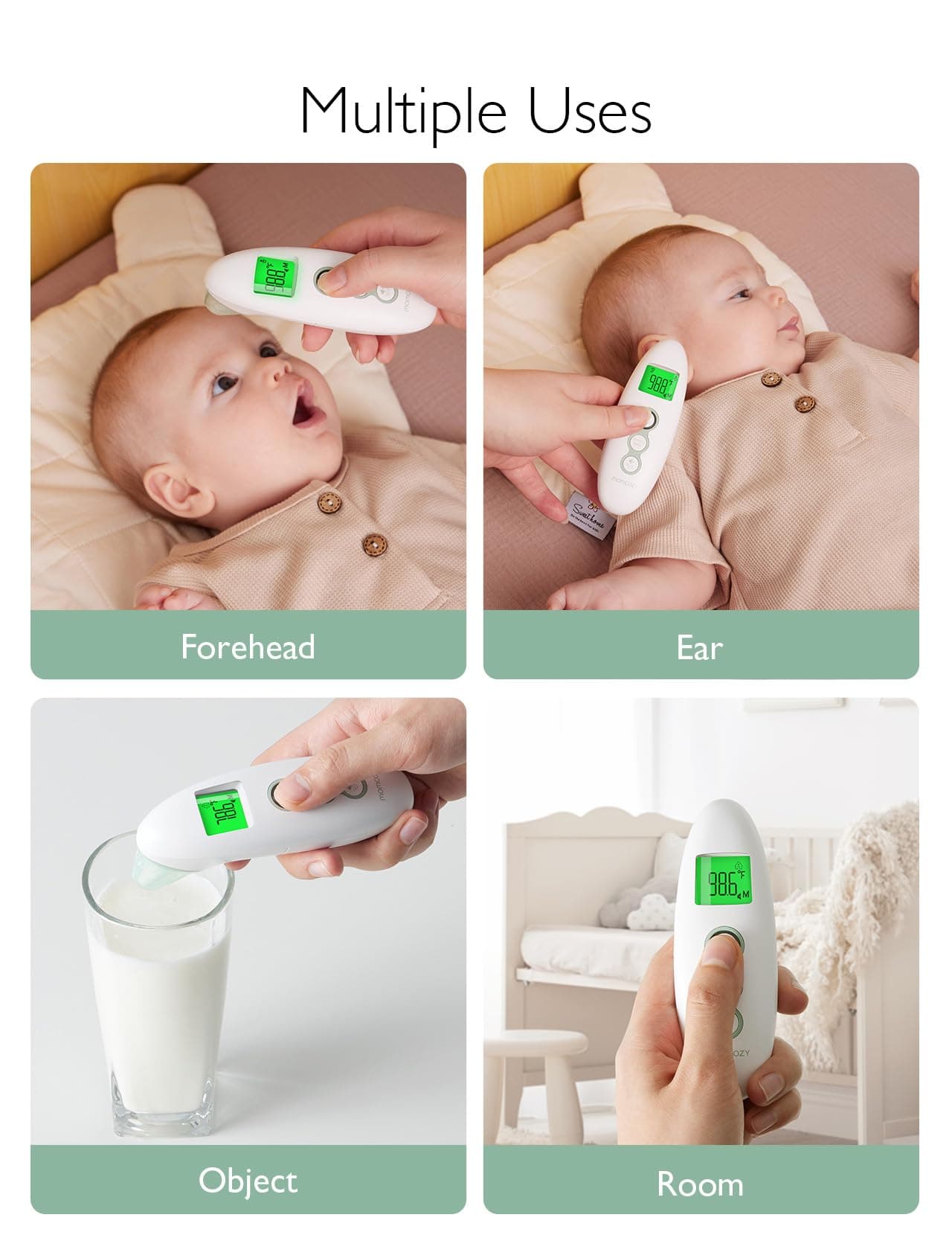 Momcozy Non-Contact Forehead and Ear Thermometer, Digital Infrared Thermometer for Adults and Children, with Child Mode, Fever Alarm Function, Mute and Memory Functions, Fast and Accurate Measurement thumbnail 6