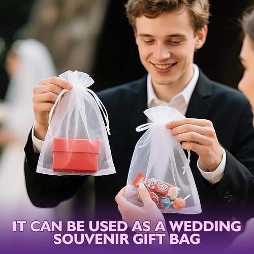 PACKINNO 100pcs White Organza Bags, Sheer Organza Bags 4x6 Inch, Small Mesh Bag Drawstring, Jewelry Gift Bags for Party, Candy, Christmas, Festival, Bathroom Soaps, Makeup thumbnail 8