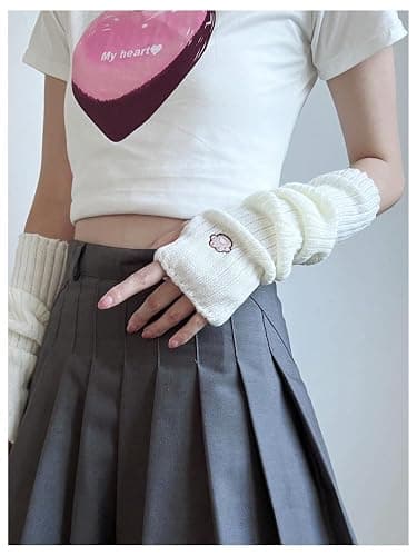 Verdusa Women's Y2k Arm Warmers Heart Knit Arm Sleeves Fingerless Gloves thumbnail 2