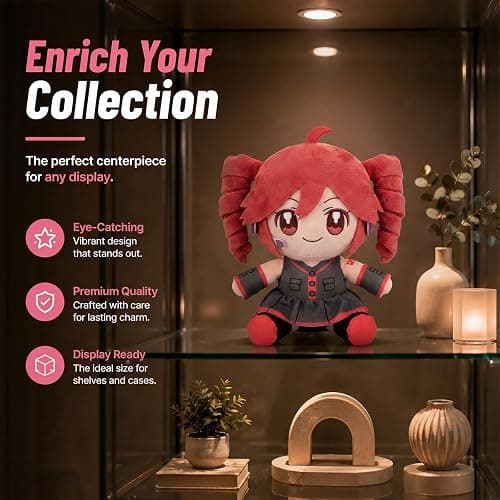 Collectible Pink Drill Twin Tail Girl Plush 22cm, Cute Anime Plush Character with 3D Twin-Drill Hair, Red and Black Outfit Figure Stuffed, Soft Anime Plushie Pillow Gift for Fans & Collectors thumbnail 5