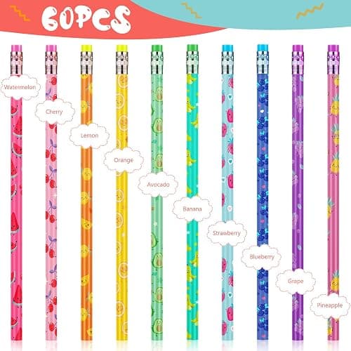 Ireer 60 Pcs Scented Pencils for Kids Animal Fruit Fun Smelly Pencils Bulk HB Graphite with 60 Pcs Cute Cartoon Toppers Gift for School Office Classroom Party Reward Supplies(Bright Style) thumbnail 4
