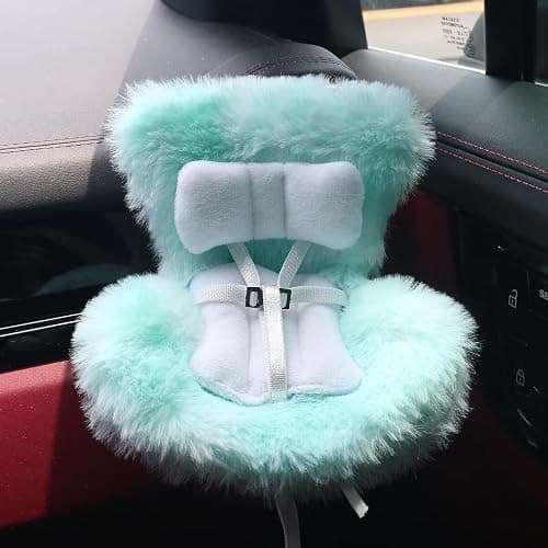 Doll Car Seat Compatible with Labubu, Chair for 10-17cm Dolls - Adjustable Safety Strap, Air Vent Clip & Desktop Stand, Soft Cushion, Cute Car Ornament Gift for Collectors & Fans (Mint Green Ombre) - Image 1