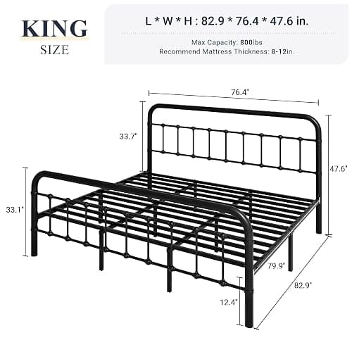 Allewie King Size Metal Platform Bed Frame with Victorian Style Wrought Iron-Art Headboard/Footboard, No Box Spring Required, Black thumbnail 2