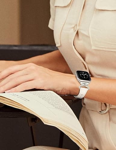 JR.DM Leather Bands Women Compatible with Apple Watch 40mm 38mm 44mm 45mm 41mm 42mm 46mm 49mm Dressy Designer Strap with X-Shaped Metal Crown for iWatch Series Ultra/SE/11/10/9/8/7/6/5/4/3/2/1 Starlight thumbnail 5