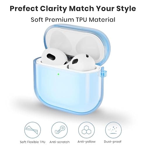 ULAK Compatible with AirPods 4 Case, Transparent Soft TPU Protective Case Cover for AirPods 4th Generation 2024 with Ring Keychain Accessories for Women Girls [Front Led Visible], Blue thumbnail 6