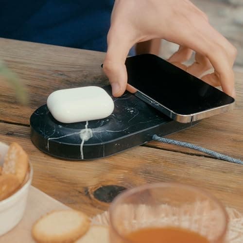 Einova Dual Classic Stone – Dual Wireless Charging Pad in Genuine Marble, Designed in Italy, Integrated 6 ft USB-C Cable, Smartphones, Wireless Earbuds, Smartwatches – Black Marquina Marble thumbnail 9