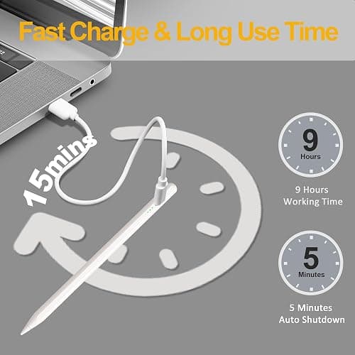 Pencil for iPad 2026-2018, 15-Min Fast Charge Stylus Pen for Apple iPad | Compatible with iPad A16 11th-6th Gen, Air M2 M3 M4 13/11/5-3, Pro M5 13/11/12.9", Mini 7-5, Palm Rejection, Tilt Sensitivity thumbnail 3