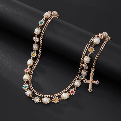 Fashion Layered Pants Wallet Chains - Exquisite Gold Silver Rhinestone Flower Pearl Jean Pocket Chain for Women Men Cute Bag Purse Charms Jewelry thumbnail 6