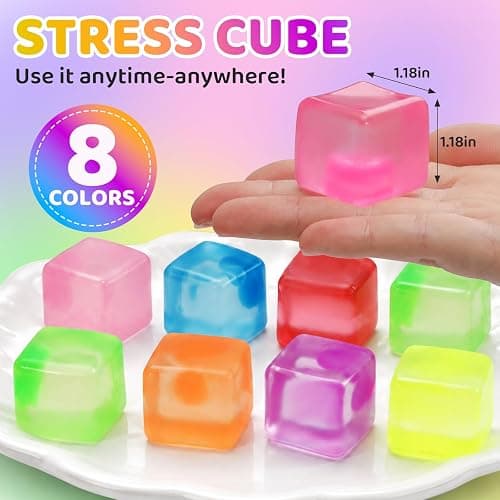24 Pack Stress Cube, Mini Cube Squishy Squeeze Stress Balls for Anxiety | Slow Rise Squishy Cube for Adults Kids , Bulk Taba Squish Fidget Toys for Classroom Prizes Party Favors thumbnail 5