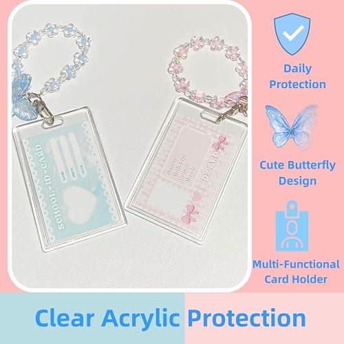 Hileapx Acrylic Butterfly Kpop Photocard Holder with Keychain, Cute Clear Photo Card Holder for Album Cards, Credit or Bank Cards and ID Badges, Protective Photocard Holder for Display Daily Carry thumbnail 4