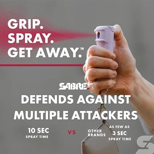 SABRE Pepper Spray with Fast Flip Top, Maximum Police Strength OC Spray, 3X Longer Spray time - Up to 10 seconds, Finger Grip for More Accurate and Faster Aim, 0.54 fl oz, Secure and Easy to Use thumbnail 3