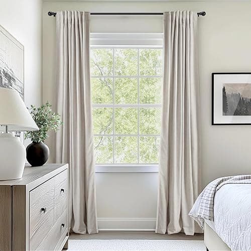 INOVADAY 100% Blackout Curtains for Bedroom Black Out Curtains 84 Inch Long | Beige Curtains for Living Room 2 Panels, Clip Rings Linen Look Blackout Drapes, Thermal Insulated Room Darkening,W50xL84 thumbnail 9