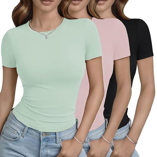 GAYHAY 3 Pack Basic Tees for Women Summer Short Sleeve Crop Top Trendy 2026 | Slim Fitted Compression Shirts ,Soft Stretchy,Workout & Gym & Going Out,Double Lined Teen Outfit,Spring Fashion Y2K Clothes - Image 1