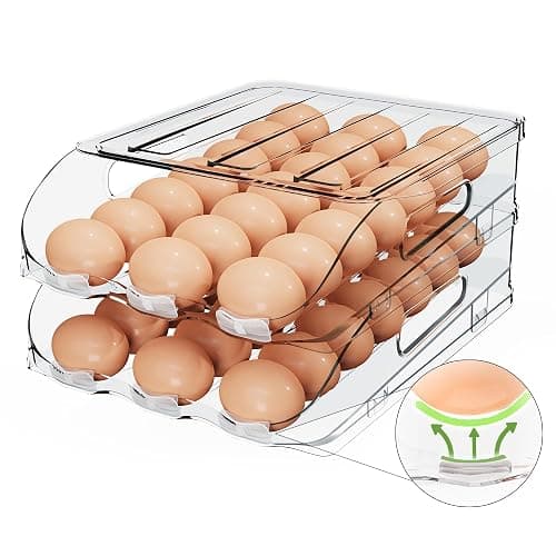 SMRCAD Egg Holder for Fridge, Automatic Steady Rolling Egg Dispenser with Silicone Bumpers & Handle for Refrigerator, Large Capacity Egg Organizer with Lid - Image 1