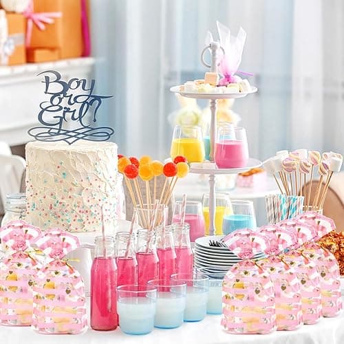 JOERSH 100 Pack Pink Cellophane Treat Bags 8.1" x 5" Bottom Gusset Pink Plastic Candy Bags with Twist Ties for Valentine, Birthday, Gift Goodie Cookie Snack Party Favor Supplies thumbnail 7