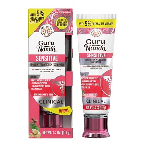 GuruNanda Sensitive Toothpaste – 5% Potassium Nitrate for Tooth Sensitivity Relief, Nano Hydroxyapatite & White Turmeric for Happy Gums, Fluoride-Free, Natural Clove Mint, 4.2 oz - Image 1