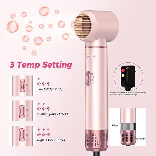 Atopskins 5 in 1 Hair Dryer Brush Set, Hot Air Styler, Detachable Blow Dryer Brush, 3 Heat Settings Auto Curling Wrap Styler, Ionic Hair Styling Tools, Straight Curl Dry Volumiz Smooth (Pink) thumbnail 6