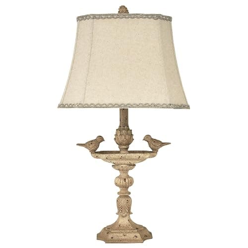 Melloway 26" French Style Bird-Inspired Table Lamp with Linen Fabric Shade & Lace Trimming - Image 1